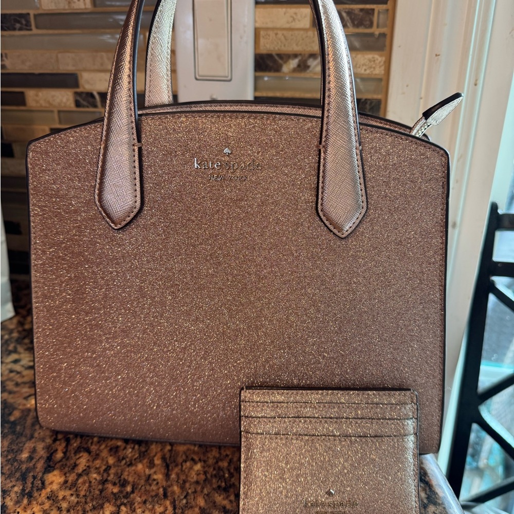 Kate Spade Glittery Pink Handbag and Cardholder Set